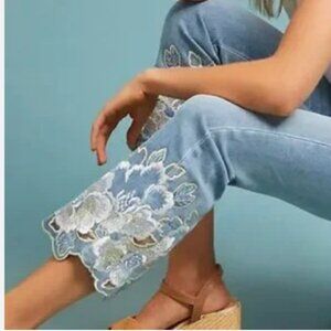 Anthropologie Pilcro High-Rise Embroidered Crop Bootcut Flare Jeans